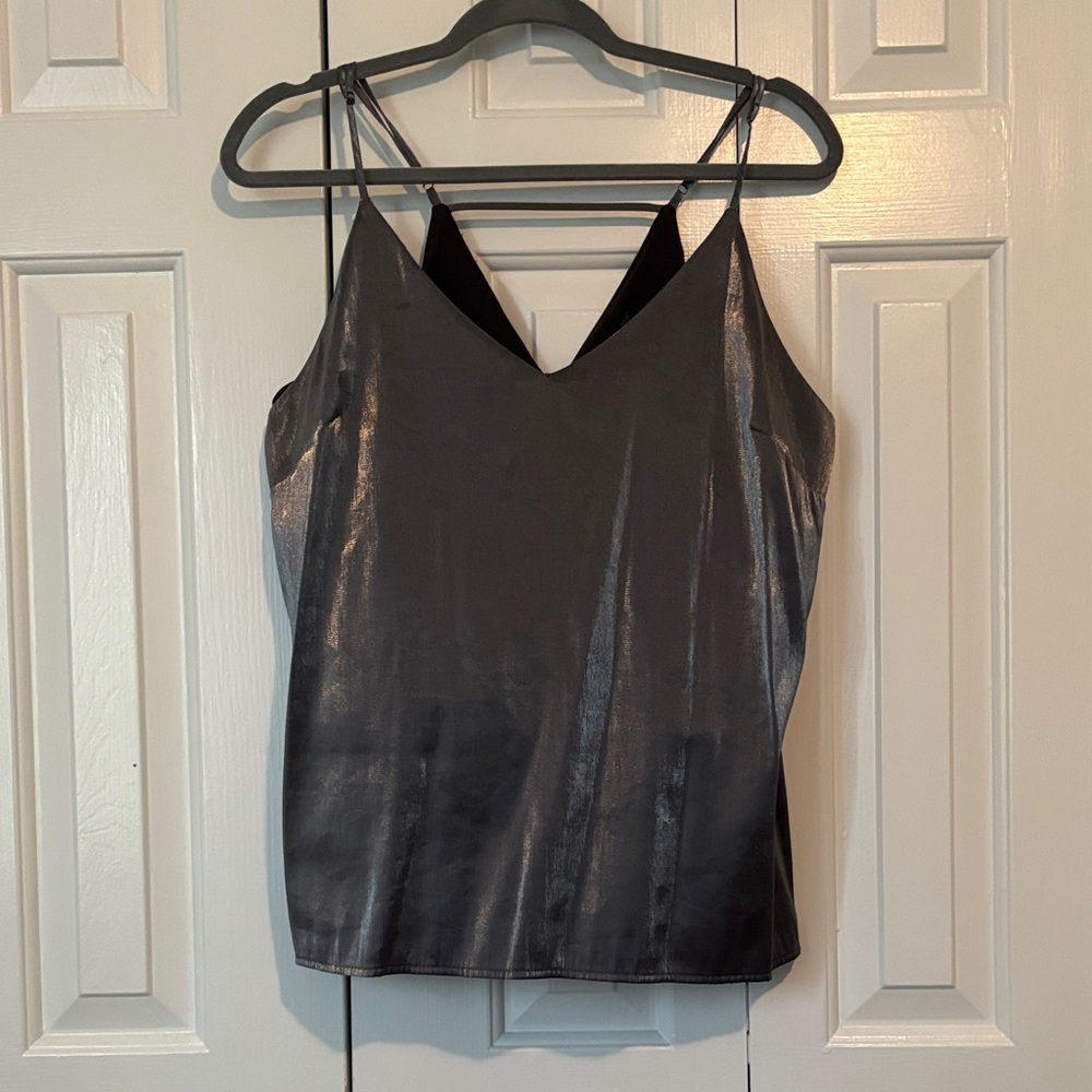 Banana Republic Metallic Charcoal Gray V-Neck Satin Cami